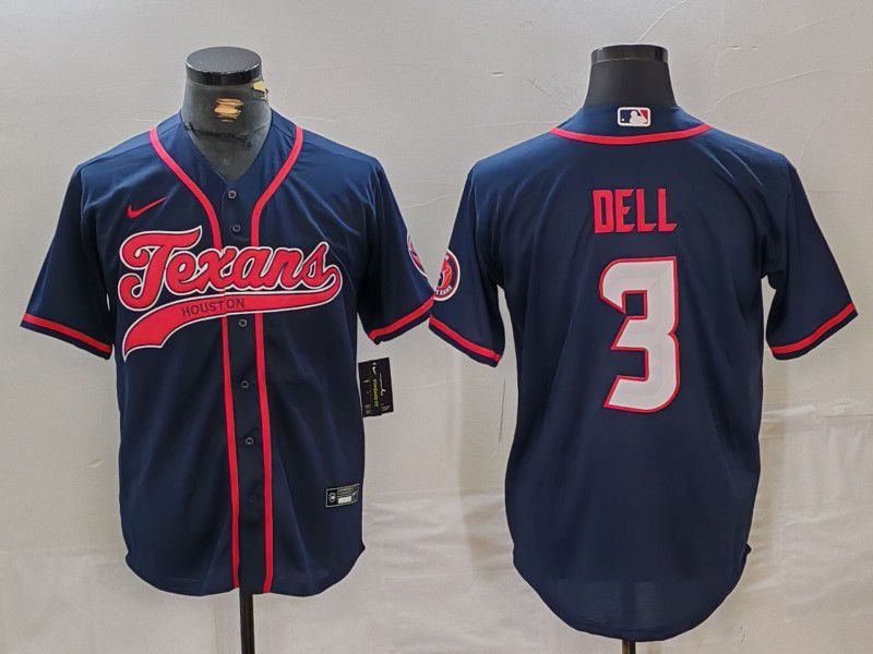 Men Houston Texans 3 Dell Blue Joint Name 2024 Nike Limited NFL Jersey style 3